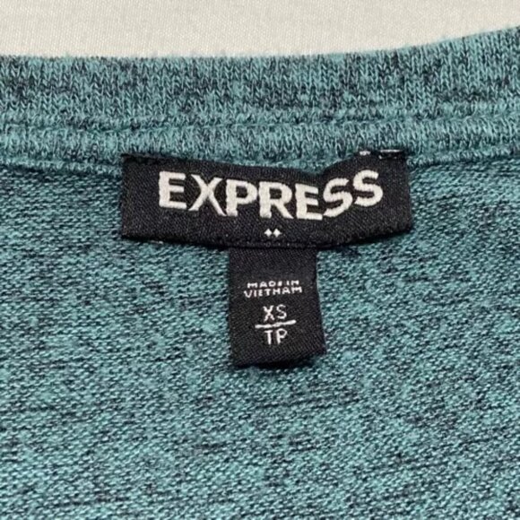 Express Ladies XS 3/4 Sleeve Rayon Blend Tunic Heathered Forest Green Soft Knit - Picture 11 of 11